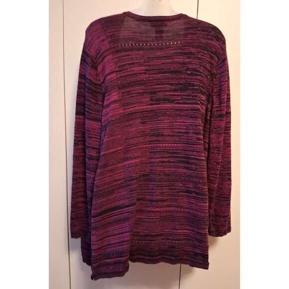 Catherines Cardigan Womens 3X Knitted Open Front 3/4 Sleeves Striped Purple - Picture 3 of 4